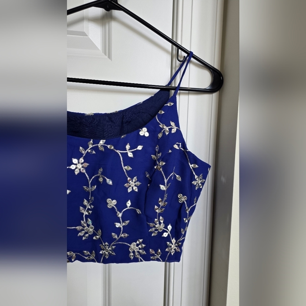 Blue Sequence With Silver Embroidery Work Georgette Lehenga Choli - Picture 10 of 13